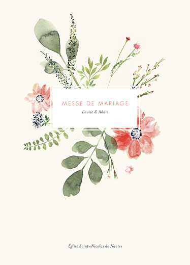 Couverture livret de messe mariage Fleurs aquarelle crème - Page 1