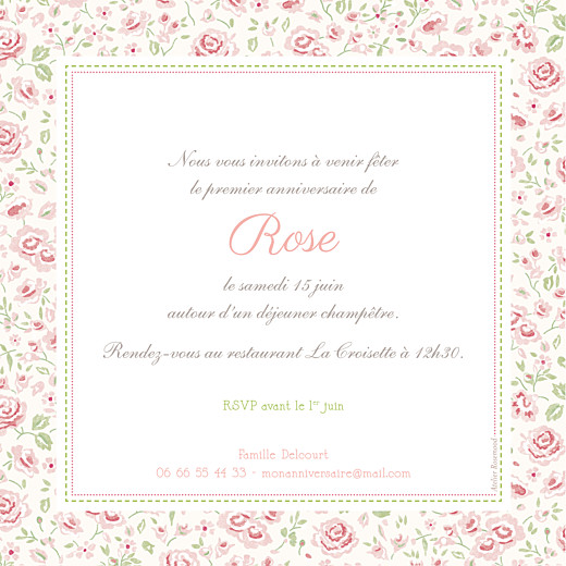 Carte d'anniversaire Félicité rose - Verso