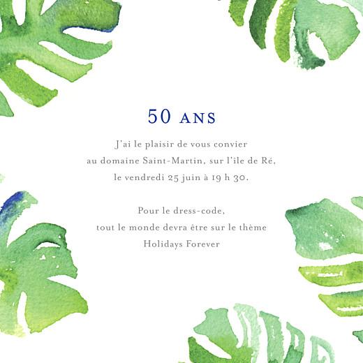 Carte d'invitation anniversaire adulte Acapulco blanc & vert - Recto