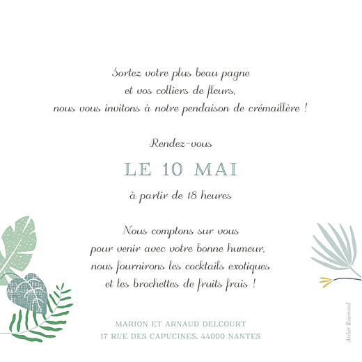 Carte d'invitation anniversaire adulte Jardin tropical vert - Verso