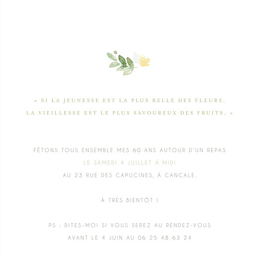 Carte d'invitation anniversaire adulte Jardin anglais vert - Page 3