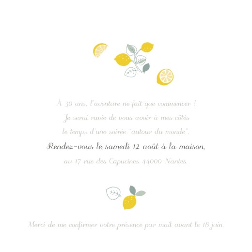 Carte d'invitation anniversaire adulte Citrons jaune - Page 3