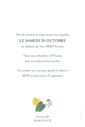 Carte d'invitation anniversaire adulte Jardin exotique vert - Verso
