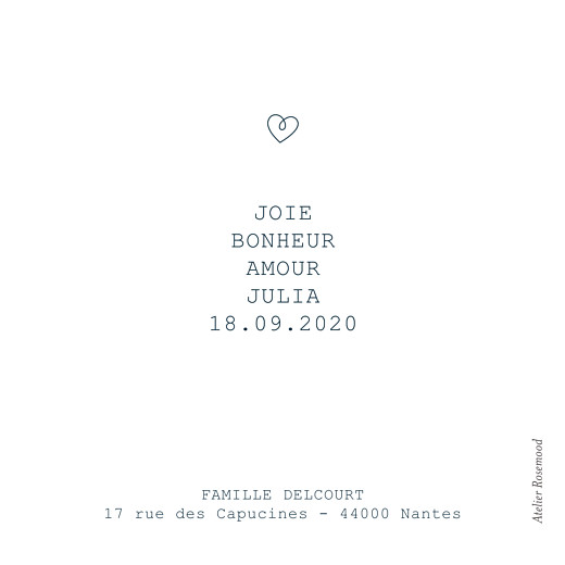 Faire-part de naissance Mots doux (mini format) amour - Verso
