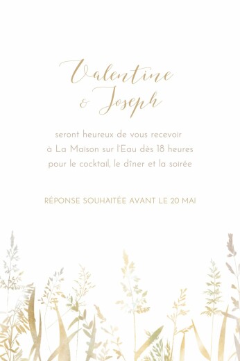 Carton d'invitation mariage Les hautes herbes portrait sable - Recto