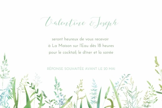Carton d'invitation mariage Les hautes herbes vert - Recto