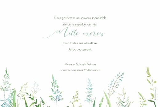Carte de remerciement mariage Les hautes herbes vert - Verso