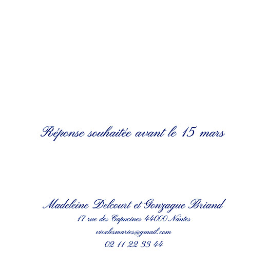 Carton réponse mariage Élégant blanc - Verso