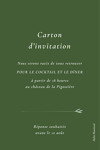 Carton d'invitation mariage Joli sous-bois (portrait) vert - Verso