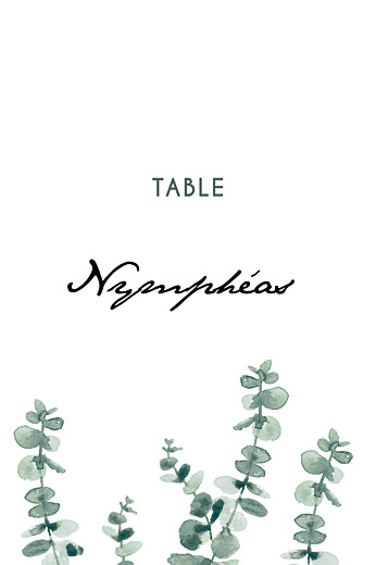 Marque-table mariage Eucalyptus blanc - Recto