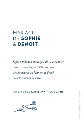 Carton d'invitation mariage Laure de Sagazan (dorure) blanc - Verso