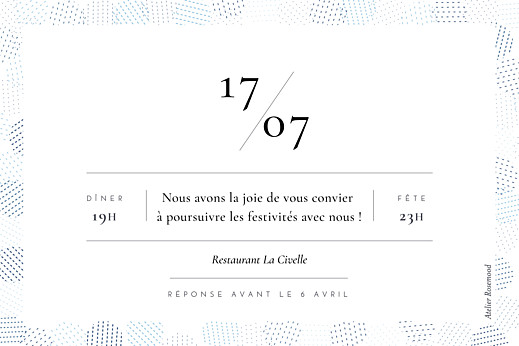 Carton d'invitation mariage Sequins bleu - Verso