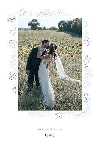 Carte de remerciement mariage Sequins bleu - Recto