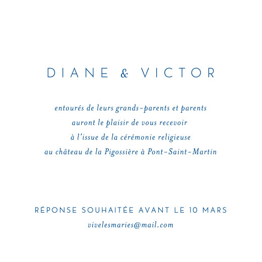 Carton d'invitation mariage Calligraphie bleu - Recto
