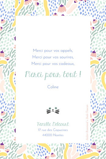 Carte de remerciement Les grigris Dodo Toucan vert - Verso