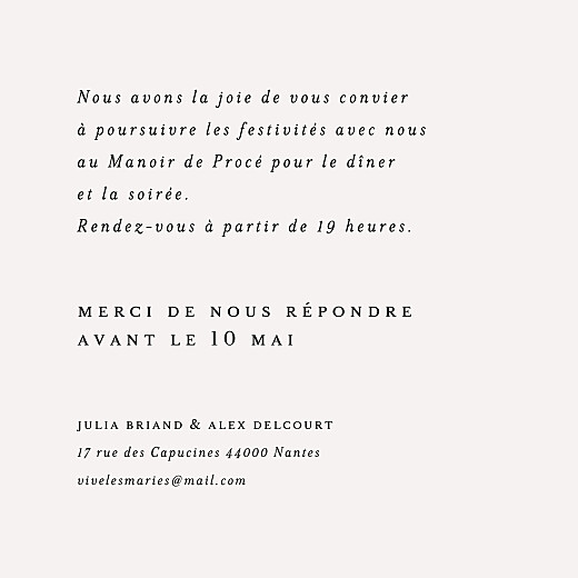 Carton d'invitation mariage Jeune pousse (carré) beige - Verso