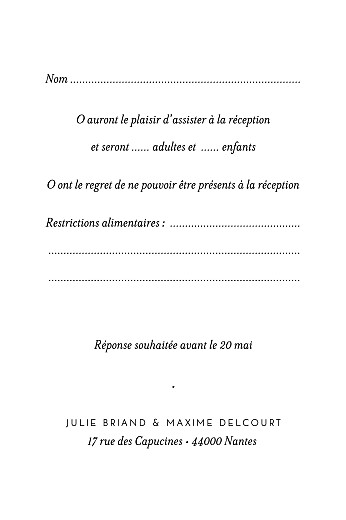 Carton réponse mariage Joli brin (portrait) beige - Verso