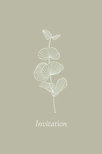 Carton d'invitation mariage Envolée d'Eucalyptus (portrait) vert - Recto