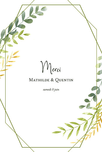 Carte de remerciement mariage Enchanté (portrait) vert - Recto