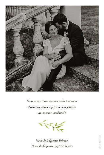 Carte de remerciement mariage Enchanté (portrait) vert - Verso
