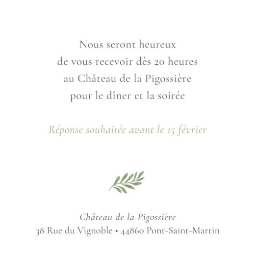 Carton d'invitation mariage Champêtre Blanc - Verso