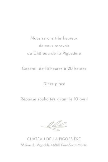 Carton d'invitation mariage Douceur (portrait) Blanc - Verso