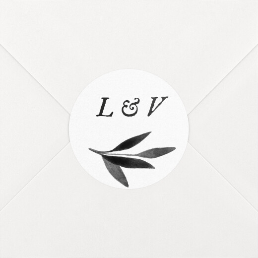 Stickers pour enveloppes mariage Feuille aquarelle noir - Vue 1