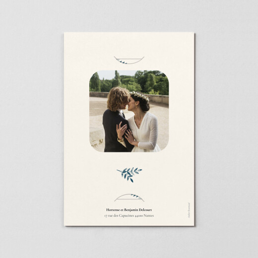 Carte de remerciement mariage Ritournelle (cadre) bleu - Vue 4