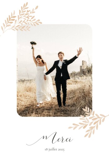 Carte de remerciement mariage Petits brins (portrait) beige - Recto