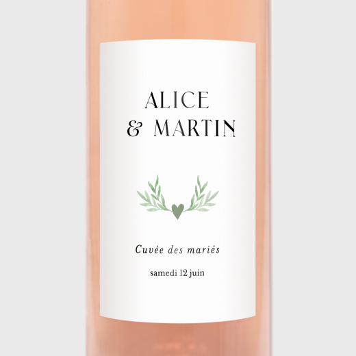 Étiquette de bouteille mariage Cœur végétal blanc - Vue 1