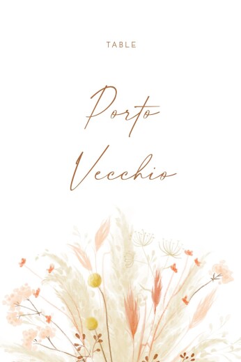 Marque-table mariage Pampas fleuries blanc - Recto