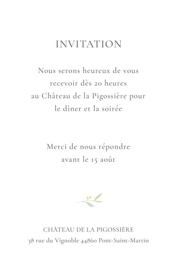 Carton d'invitation mariage Bouquet champêtre (portrait) vert - Verso