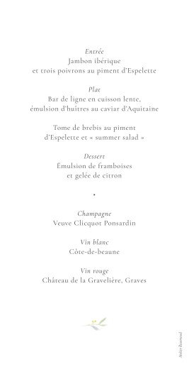 Menu de mariage Bouquet champêtre vert - Verso