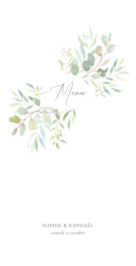 Menu de mariage Bouquet champêtre vert - Recto