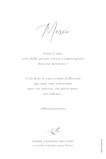 Carte de remerciement mariage Bouquet champêtre (portrait) bleu - Verso
