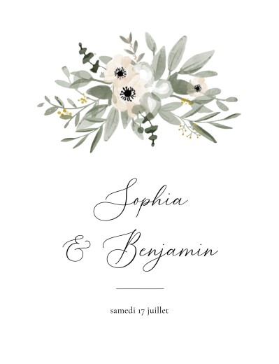 Faire-part de mariage Bouquet fleuri (portrait) blanc - Recto