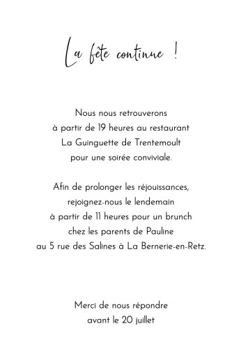 Carton d'invitation mariage L'air du vent (portrait) beige - Verso