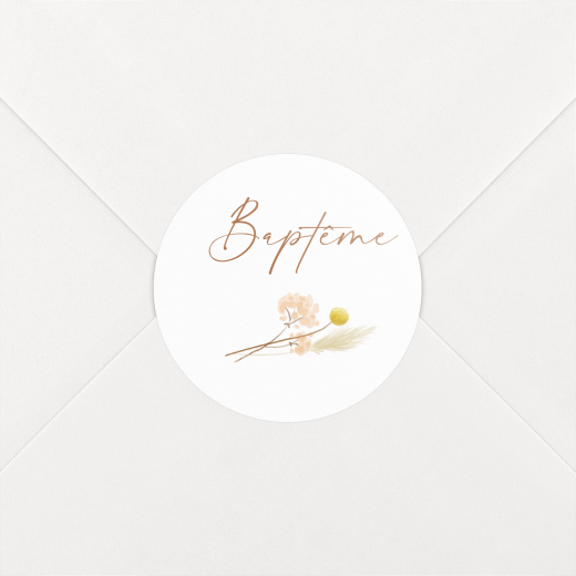 Stickers pour enveloppes baptême Pampas fleuries blanc - Vue 1