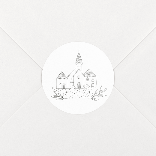 Stickers pour enveloppes baptême Petit village gravure blanc - Vue 1