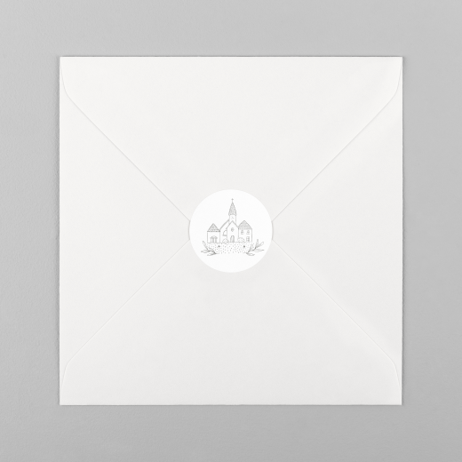 Stickers pour enveloppes baptême Petit village gravure blanc - Vue 2