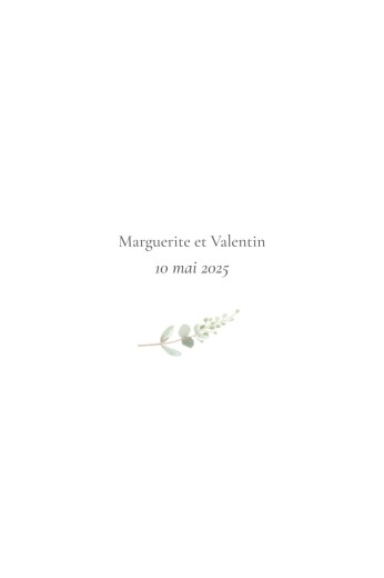 Marque-table mariage Brins d'eucalyptus blanc - Verso